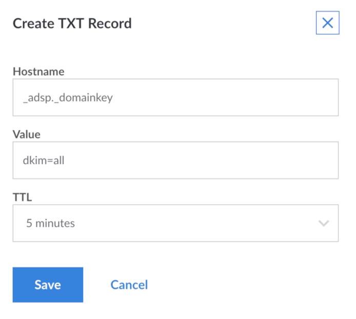 Linode DNS Manager add ADSP TXT record